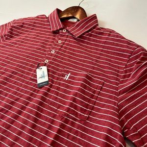 NWT Johnnie-O Men's Hangin Out Red White Stripe Short Sleeve Polo Shirt